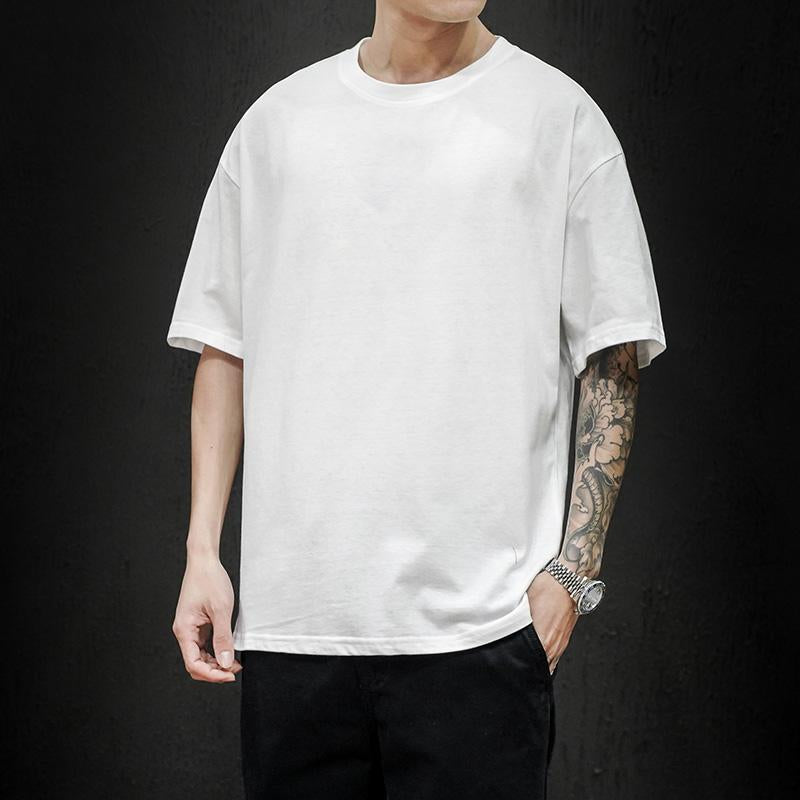 T Shirt Casual Solid Short Sleeve Classical Tee Mens 100% Cotton Oversized Hip-Hop Top -Veeddydropshipping