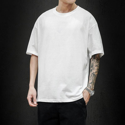 T Shirt Casual Solid Short Sleeve Classical Tee Mens 100% Cotton Oversized Hip-Hop Top -Veeddydropshipping
