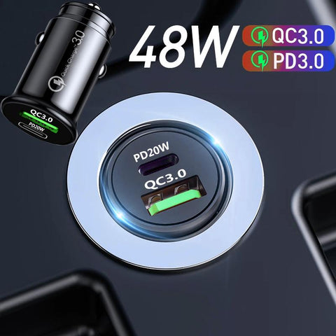 48W Mini Dual USB type-c Car Charger Adapter-PA01151-Veeddydropshipping