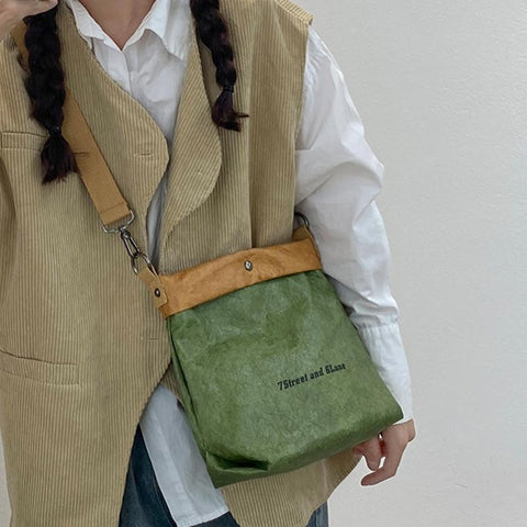 Shoulder Bag Retro Kraft Paper Totes Messenger Bag Washable Tear-resistant-BS00162-Veeddydropshipping