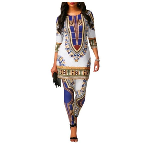 Women Top Pants Suit Dashiki Print Clothing-WF01529-Veeddydropshipping