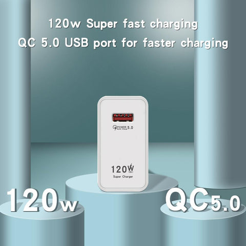 120W Phone Charger Adapter QC5.0 Fire Retardant USB Mobile Phone Charging Head US-PA00365-Veeddydropshipping