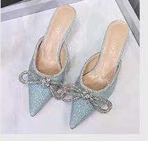 Rhinestone Baotou Shallow Mouth Slippers Middle Heel-BS01001-Veeddydropshipping