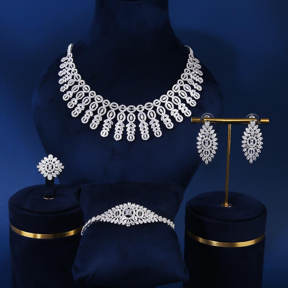 Fashion Jewelry Wedding Set 4 PCS Necklace Ring Earrings Bracelet-JW01327-Veeddydropshipping