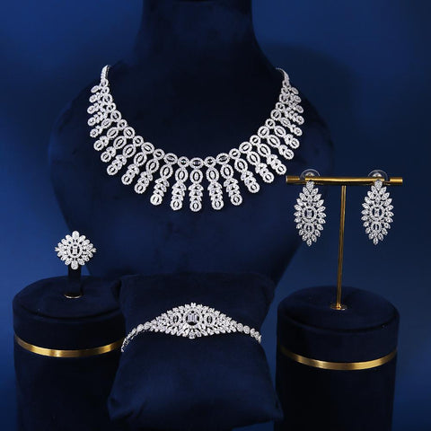 Fashion Jewelry Wedding Set 4 PCS Necklace Ring Earrings Bracelet-JW01327-Veeddydropshipping