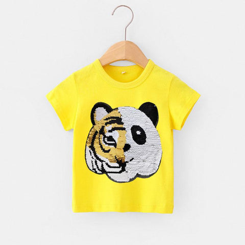 Color Change Tiger to Panda Sequin T-shirts for Boys Summer Cotton Fashion-TB01175-Veeddydropshipping
