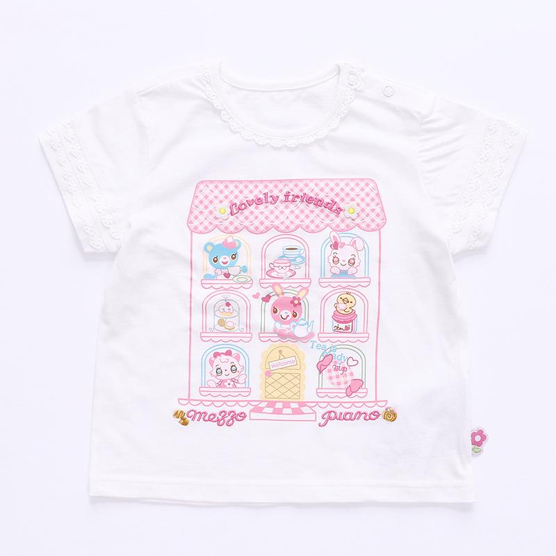Kids Girl Cartoon Print Embroidered Short T-shirt-TB00924-Veeddydropshipping