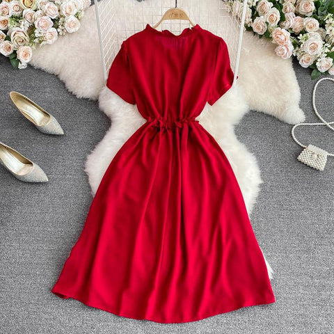 Women Fashion Mullet Hem Short Sleeve Slim Dress-WF00047-Veeddydropshipping