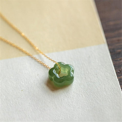Hetian Jade Plum Blossom Pendant Necklace 925 Sterling Silver Jewelry-JW00010-Veeddydropshipping