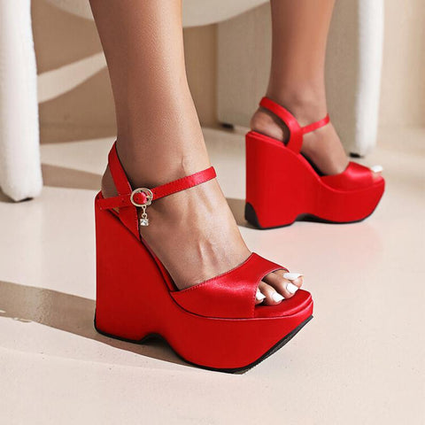 Women Peep Toe Punk Style High Wedges Heels Shoes Wedding-BS00840-Veeddydropshipping