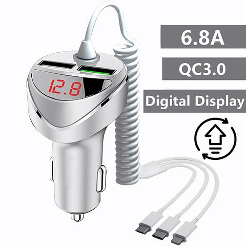 QC 3.0 Quick Car Charger With 3 in 1 USB Cable For iphone-PA01132-Veeddydropshipping