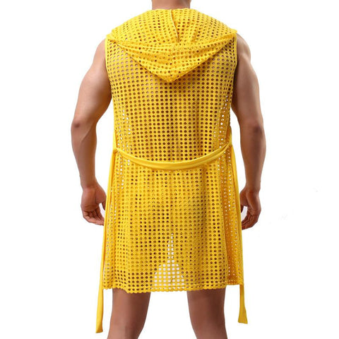 Sexy Men Mesh Bathrobe Sleepwear Short Sleeve Bath Robe Sleep-MF01624-Veeddydropshipping