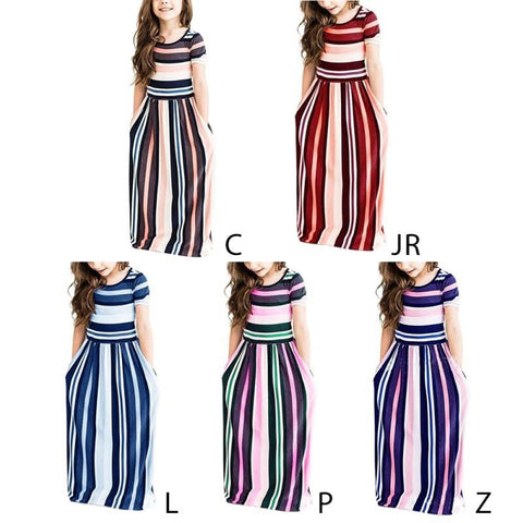 Kids Girls Casual Beach Party Bohemia Maxi Dress with Pocket-TB00887-Veeddydropshipping