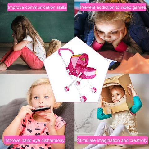 Kids Doll Stroller Babies Stroller Toy Foldable Doll Pram With Retractable-TB00397-Veeddydropshipping
