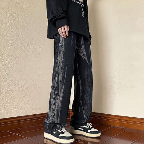 Jeans Man Designer Tie Dye Straight Baggy-MF00561-Veeddydropshipping