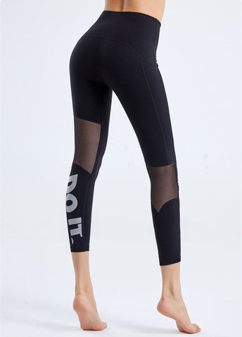 Summer New Tight Yoga Pants Female Mesh Stitching Pilates Leggings Letter -OS00895-Veeddydropshipping