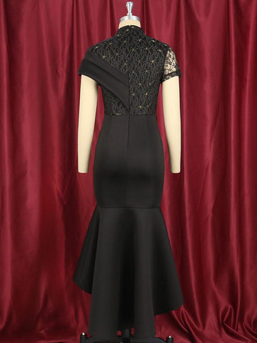 Black Dress Lace Patchwork Elegant for Women-WF00025-Veeddydropshipping