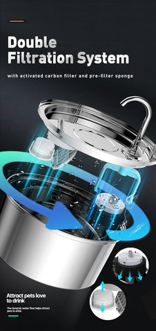 Stainless Steel Cat Water Fountain Automatic Drinker-HA01397-Veeddydropshipping