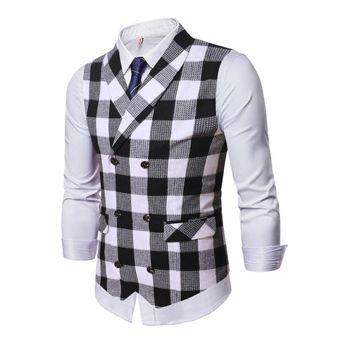 Waistcoat Vest Man Plaid Jacket Slim Fit Gilet Clothing-MF01285-Veeddydropshipping