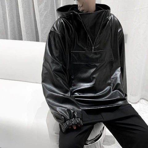 PU Leather Darkwear Solid Color High Street Long Sleeve-MF01359-Veeddydropshipping