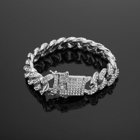 Men Hip hop iced out bling mask pendant and cuban bracele -JW00250-Veeddydropshipping