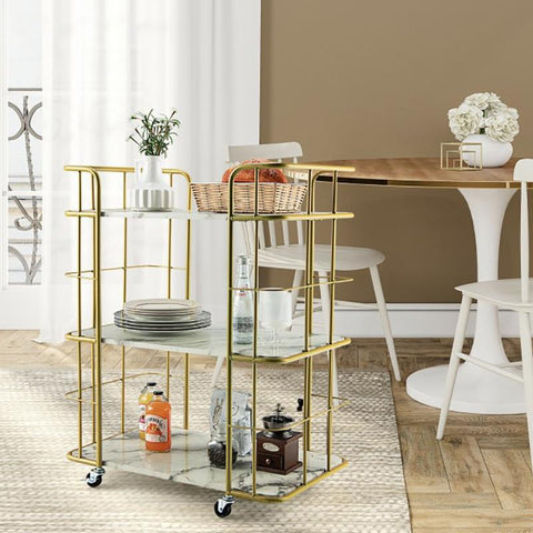 Gold Rolling Bar Cart Kitchen Island Table-HA01682-Veeddydropshipping