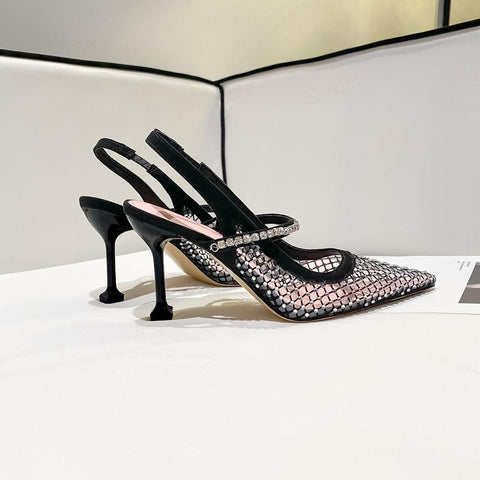 Women&#39;s Mesh Hollow Diamond Pointed Transparent Sandals-BS00829-Veeddydropshipping