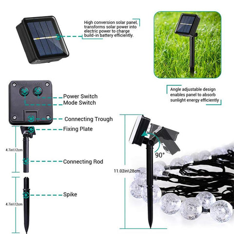 Outdoor Solar String Light 60 LED 8 Modes Crystal Ball/Star Lights-TI00815-Veeddydropshipping