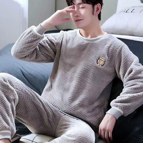 Sets Thick Warm Winter Sleepwear Plus Size Long Sleeve Round Nec-MF01585-Veeddydropshipping