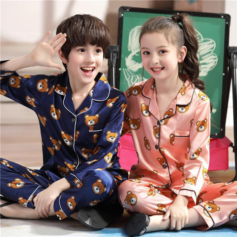 Kid Silk Pajamas Boys Girls Long Sleeve Cloth-Veeddydropshipping