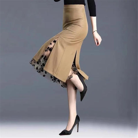 Irregular Mesh Skirt Band Splice High Waist Skirt-WF00391-Veeddydropshipping