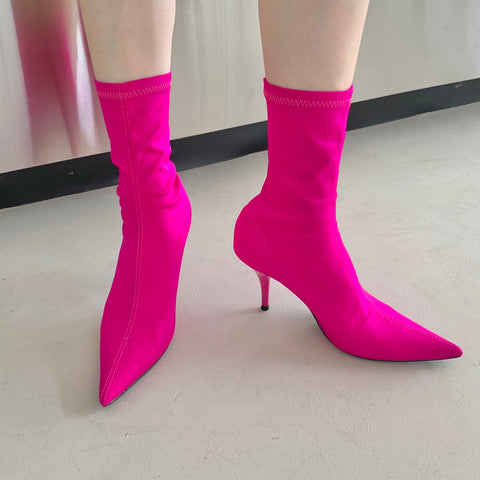 Fabric Women Ankle Boots Sexy Pointed Toe High Heels-BS00908-Veeddydropshipping