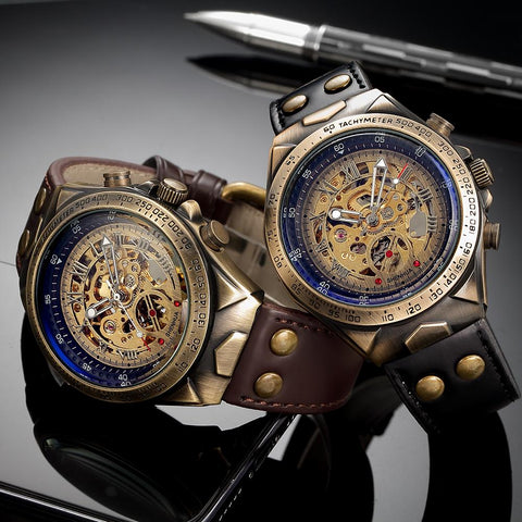 Men Automatic Mechanical Watch Skeleton Steampunk-JW00629-Veeddydropshipping