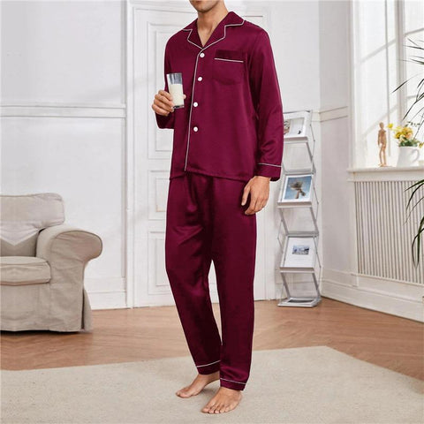 Pijama Turn-down Collar Pajama Sets Long Sleeve Sleep Clothes Male-MF01563-Veeddydropshipping