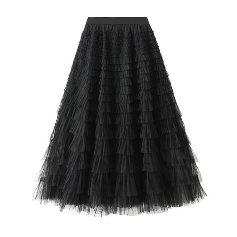 Party Skirt Elastic High Waist Long Tulle Skirt-WF00425-Veeddydropshipping