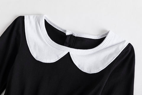 Halloween costume, Gothic costume, Wednesday dress, black dress white collar-TB00852-Veeddydropshipping