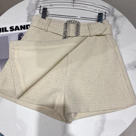 Rhinestone Silk Tweed Folding Short Women-WF00560-Veeddydropshipping