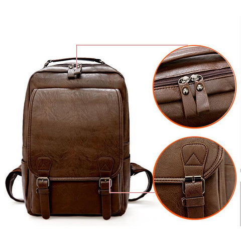 Casual Fashion Bags For Men Retro Zipper PU Leather Backpacks Male-BS00337-Veeddydropshipping