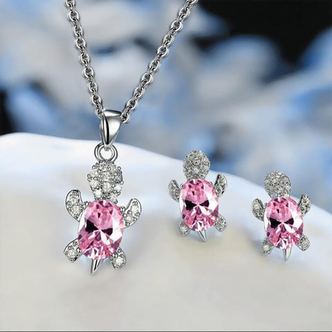 Fashion Simple Crystal Turtle Earrings Necklace Set Women-JW01345--Veeddydropshipping