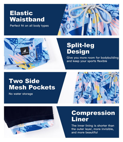 Mens Swimming Trunks with Compression Liner Stretch Mens Swimwear -OS00020-Veeddydropshipping