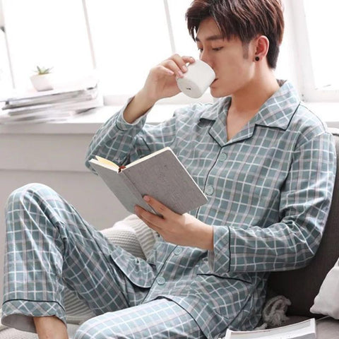 Pieces Lounge Sleepwear Pyjamas Plaid spring Bedgown Home Clothes-MF01660-Veeddydropshipping