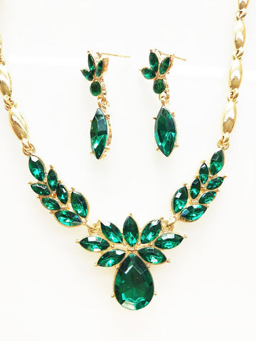 Crystal Necklace Earrings Two Pieces Jewelry Sets -JW00354-Veeddydropshipping