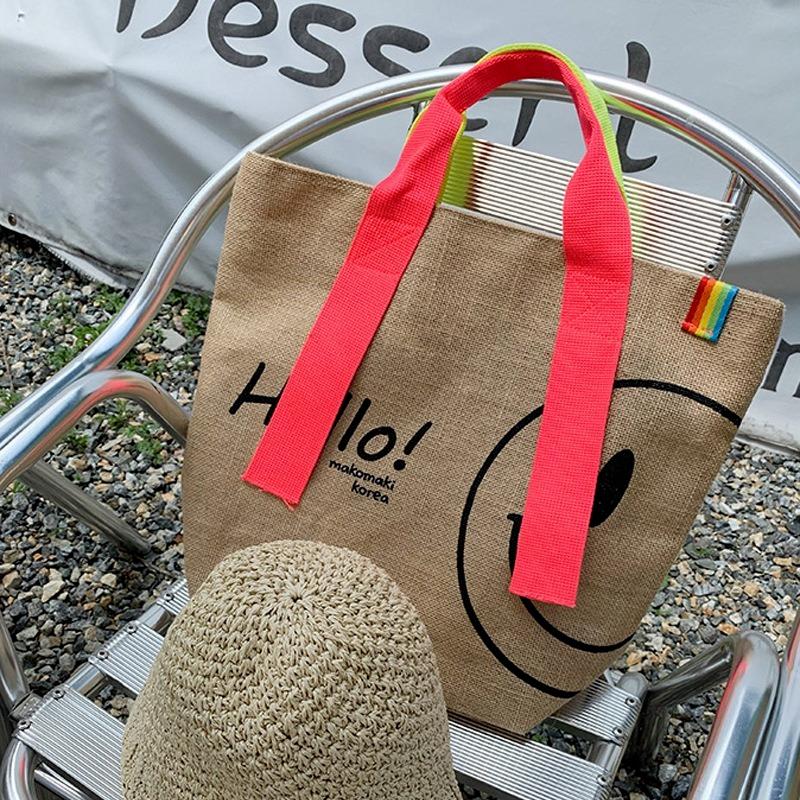 Woman Cute Cotton and Linen Printed Casual Shopping Bag Large-BS00226-Veeddydropshipping