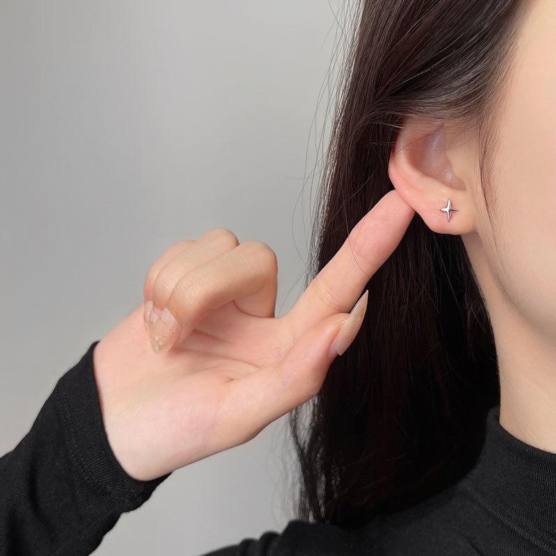S925 Sterling Silver Simple Stars Stud Earrings  -JW00273-Veeddydropshipping