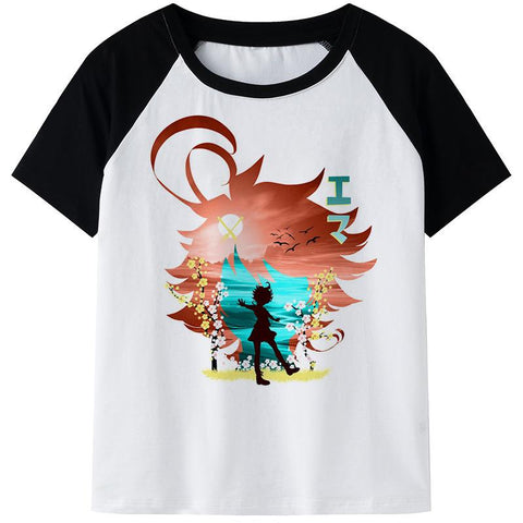 Anime clothing T-shirt, men's Emma Norman Ray printed casual T-shirt-Veeddydropshipping