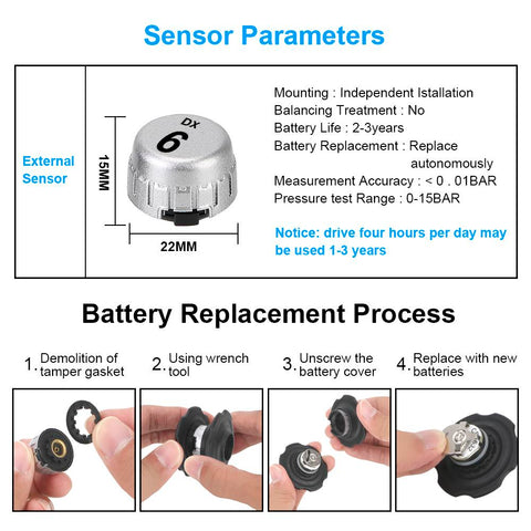 Digital LCD Display Replaceable Battery Auto Truck BUS TPMS with 6 External-AM00149-Veeddydropshipping