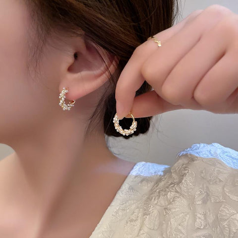 Round Circle Hoop Earrings   Pearl Twist Korean Fashion Jewelry  -JW00281-Veeddydropshipping
