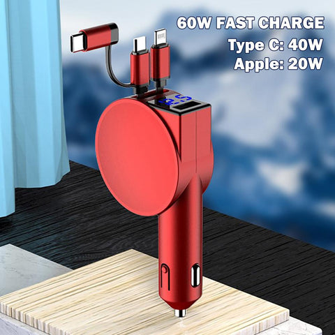 3in1 Car Charger with Retractable Cable Super Fast Charger-PA01164-Veeddydropshipping