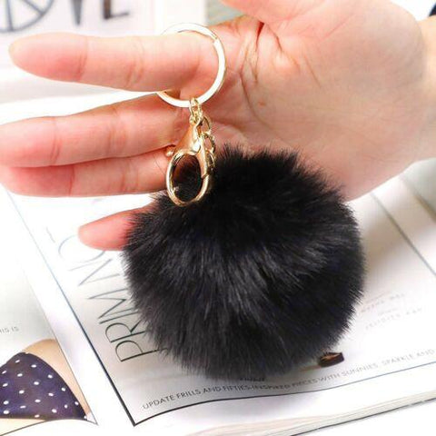 Fluffy Rabbit Fur Chain Car Key Ring-WF01062-Veeddydropshipping