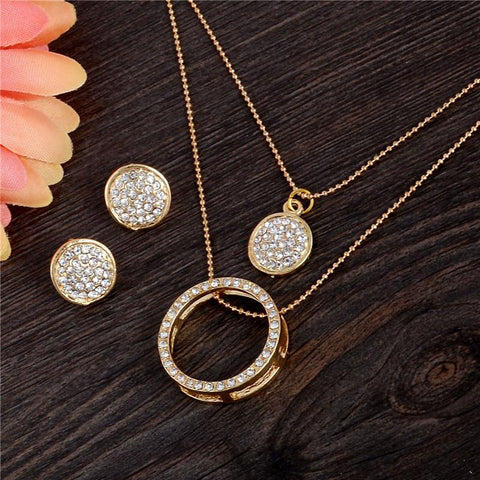 Crystal Jewelry Set  Classic Round Pendant Wedding Jewelry Set -JW00302-Veeddydropshipping